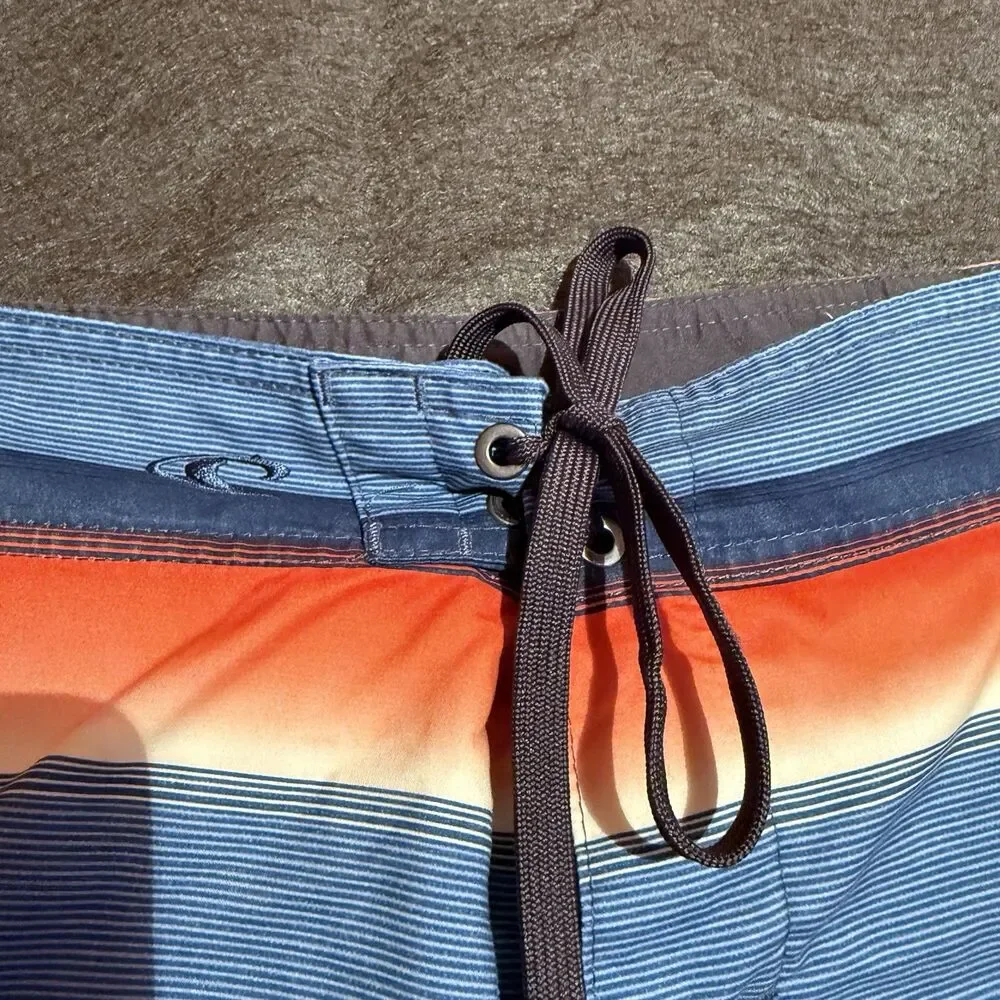 ONeill Mens Swim Trunks Shorts Size 40 Blue Orange Swimwear Striped Pocket